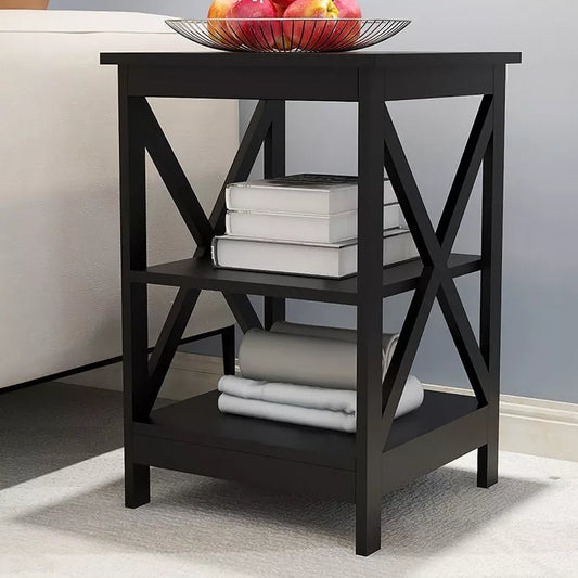 Black X-type three-layer partition storage side table with modern design