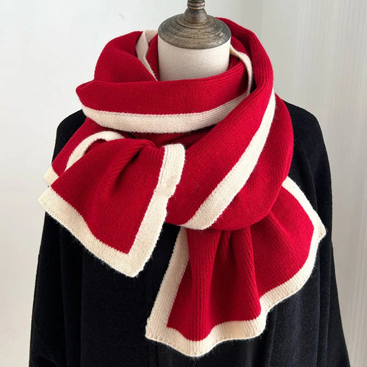 Premium knitted wool scarf in various classic British colours, including red, camel, grey, black, beige, and army green
