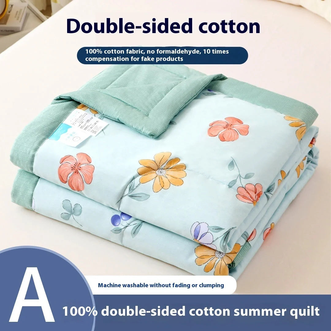 Double-sided cotton summer blanket with vibrant patterns