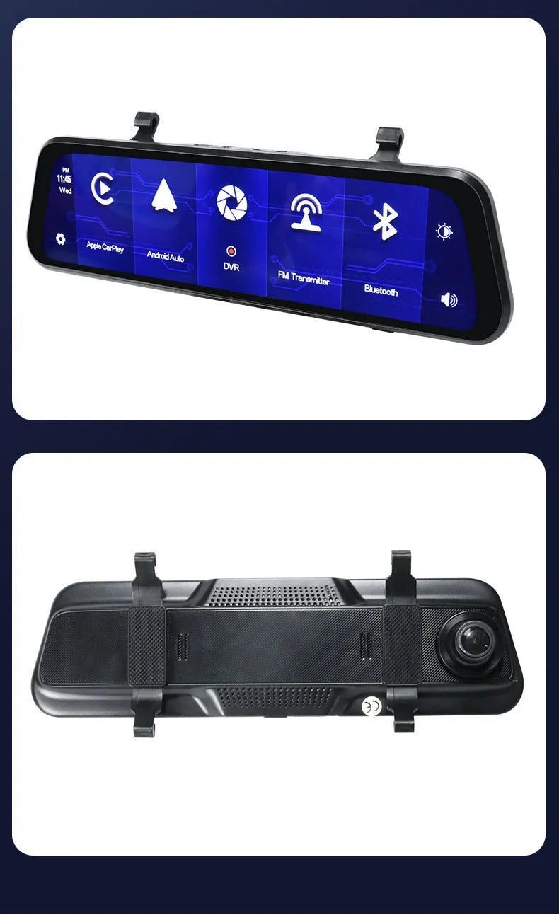 Black 9-inch touch screen dual camera car GPS navigation system with 9.66-inch HD display