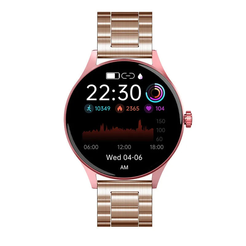 Smart watch with blood sugar and heart rate monitoring on wrist showing AMOLED display
