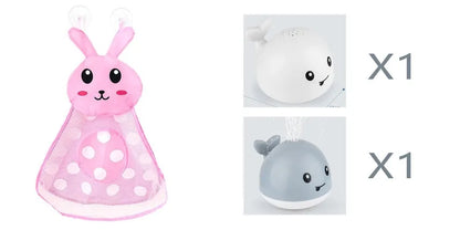 Grey or white electric whale bath toy spraying water with LED lights on a base.