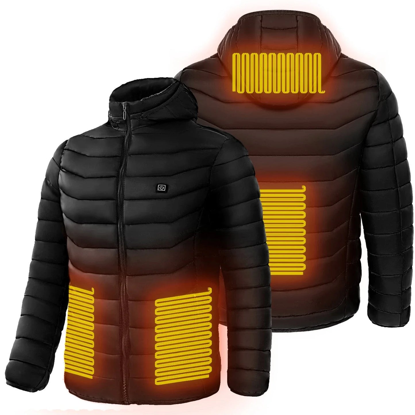 Men's heated puffer jacket with electric heating technology for skiing and outdoor activities