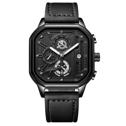 Men's black and gold belt-style quartz sports watch on wrist, 8mm thick case.