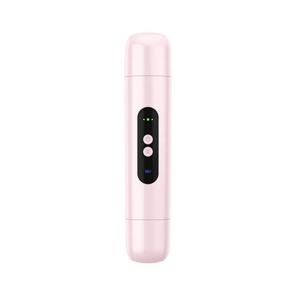 White and pink portable electric body hair trimmer with USB charging cable.