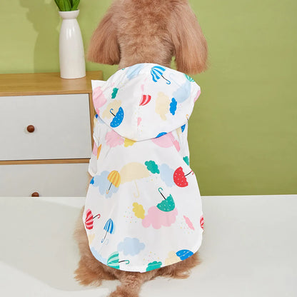 Cartoon umbrella pattern dog raincoat with adjustable straps in blue colour