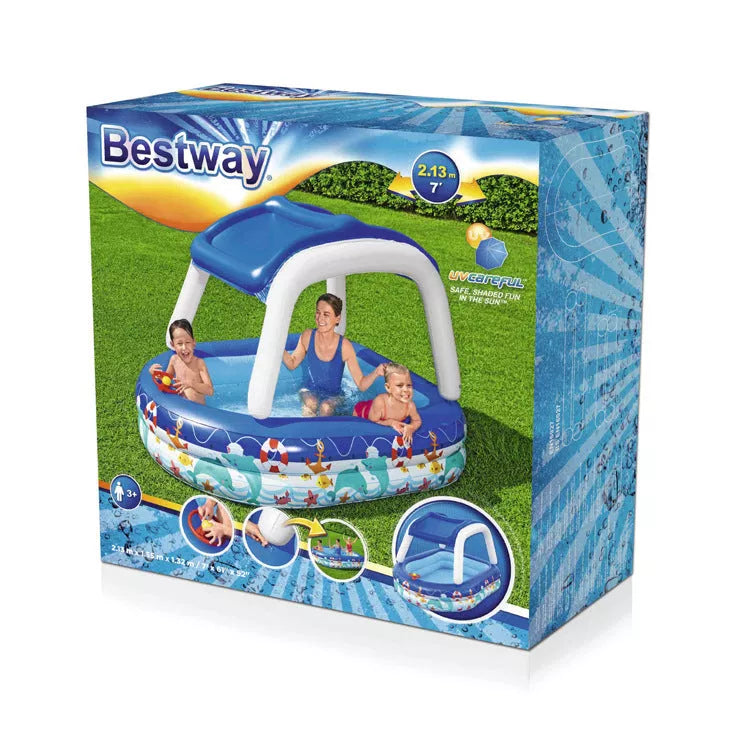 Boat Type Sunshade Pool for children with UV protection, dimensions 2.13m x 1.55m x 1m