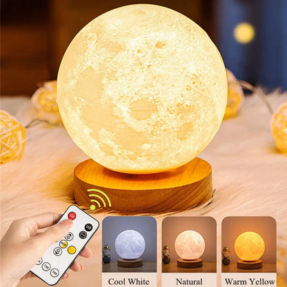 3D Magnetic Floating Levitating Moon Lamp with remote control on oak base