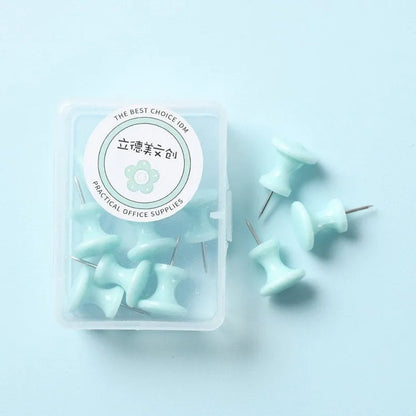 Plastic push pins in macaron colours - large and small sizes in boxed packaging