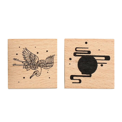 Mr. Paper wooden seal stamp with hand-carved rubber crane design for DIY printing
