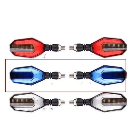 Pair of motorcycle LED indicator signal lights showing the two-colour light guide and 30 LED design.