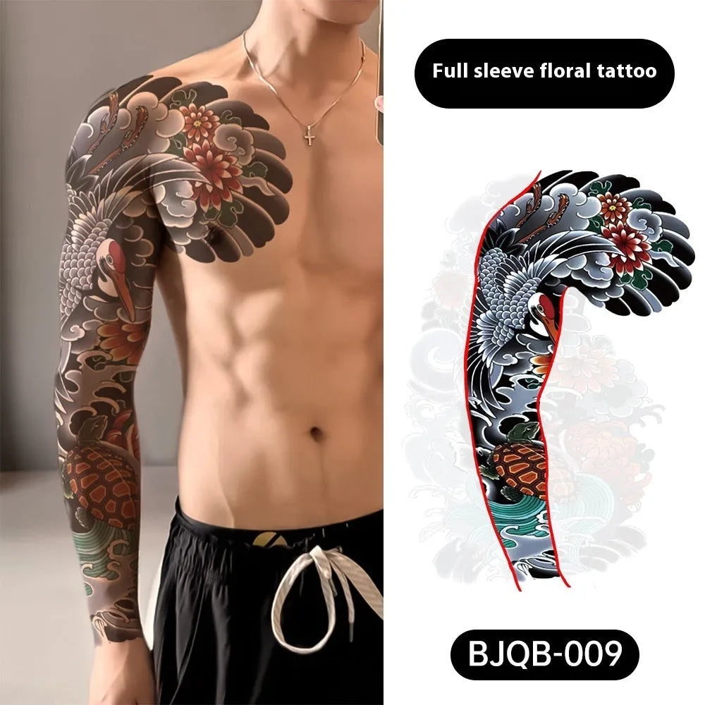 Retro traditional simulation flower arm body sticker sheet, 520mm x 370mm, transfer printing, BJQB pattern options