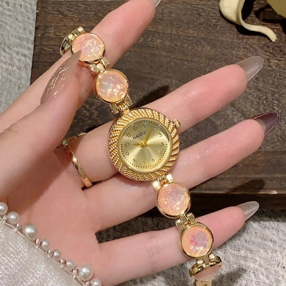 Women's quartz watch with 25mm round dial in a choice of six colours including Milky White, Dark Green, and Cherry Pink.