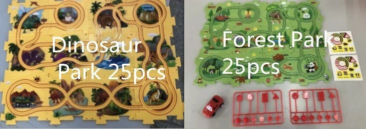 DIY Electric Railroad Speeder Toy with puzzle tracks and automatic car