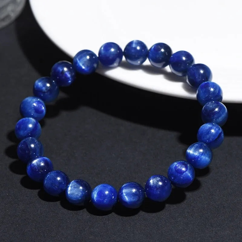 Blue crystal bracelet with geometric shape and Ruyi design, polished finish, sizes 5-12mm