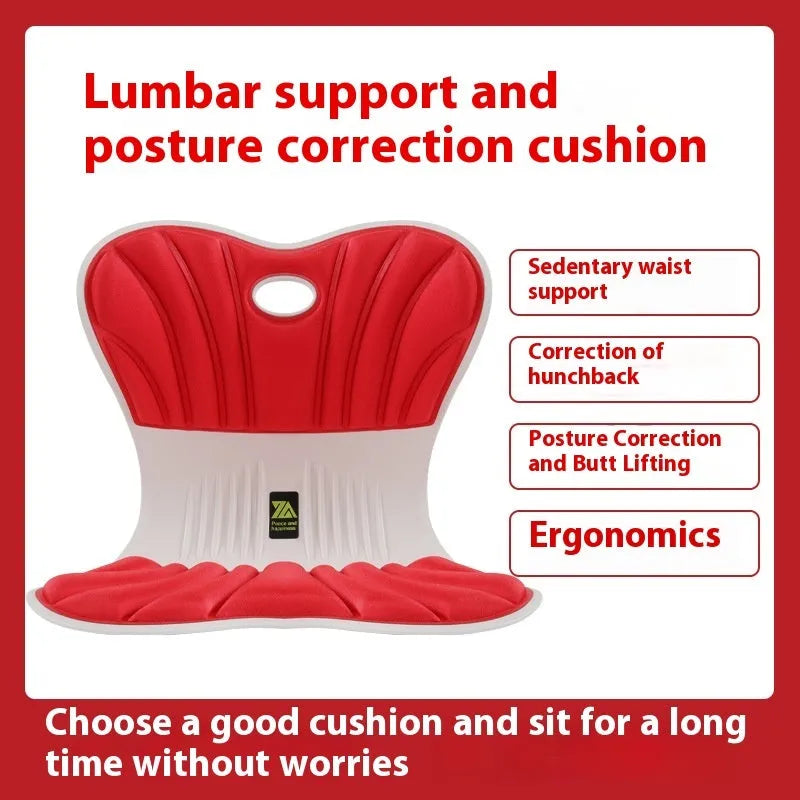 Ergonomic waist support seat cushion in grey, shown on an office chair.