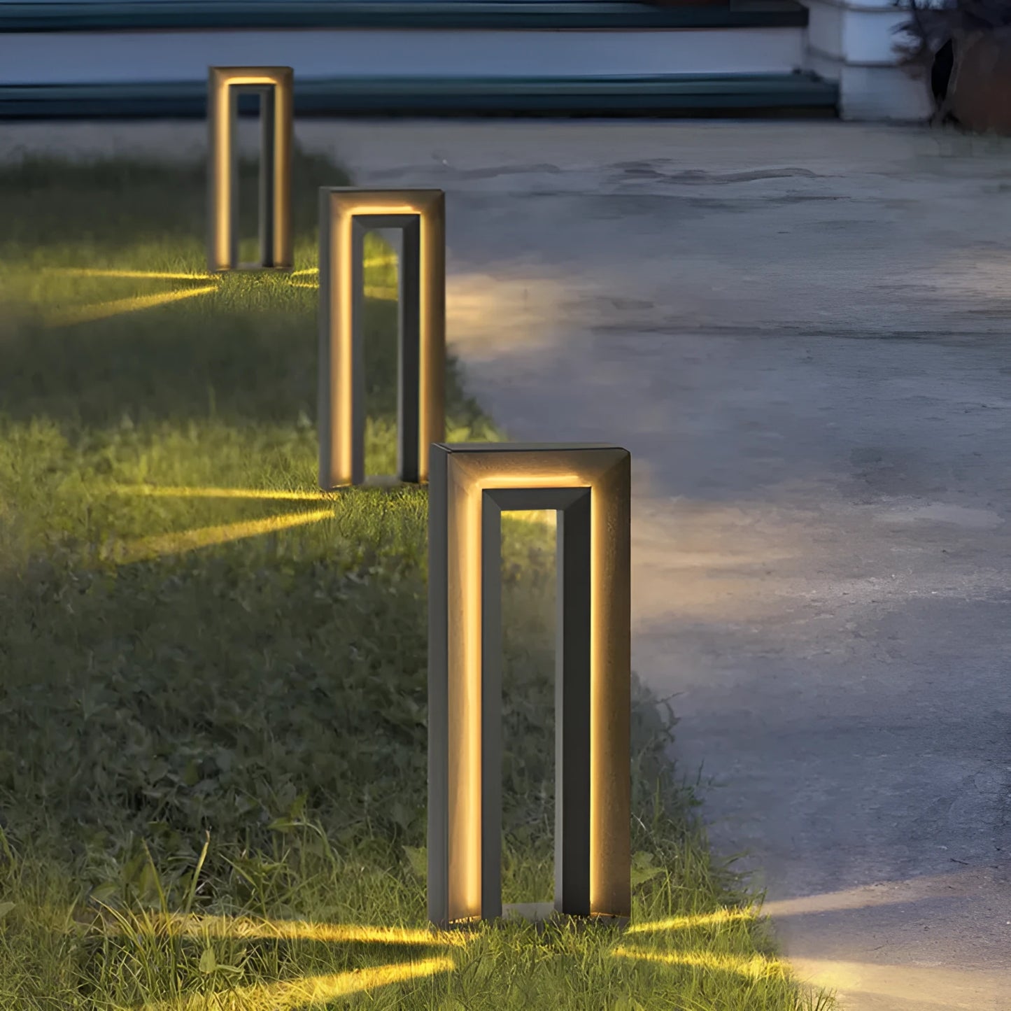 Square geometric garden lamp with abstract design in stainless steel acrylic, 62cm tall