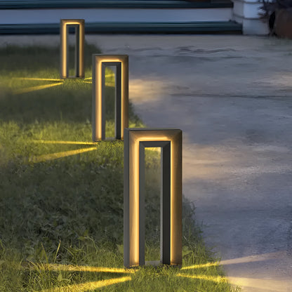 Square geometric garden lamp with abstract design in stainless steel acrylic, 62cm tall