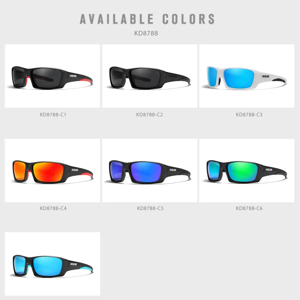 Ultralight polarised sports sunglasses with TR90 frame and silicone nose pad in one of eight available colours.