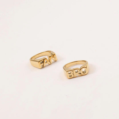 18K gold plated titanium steel letter seal ring with geometric design for women