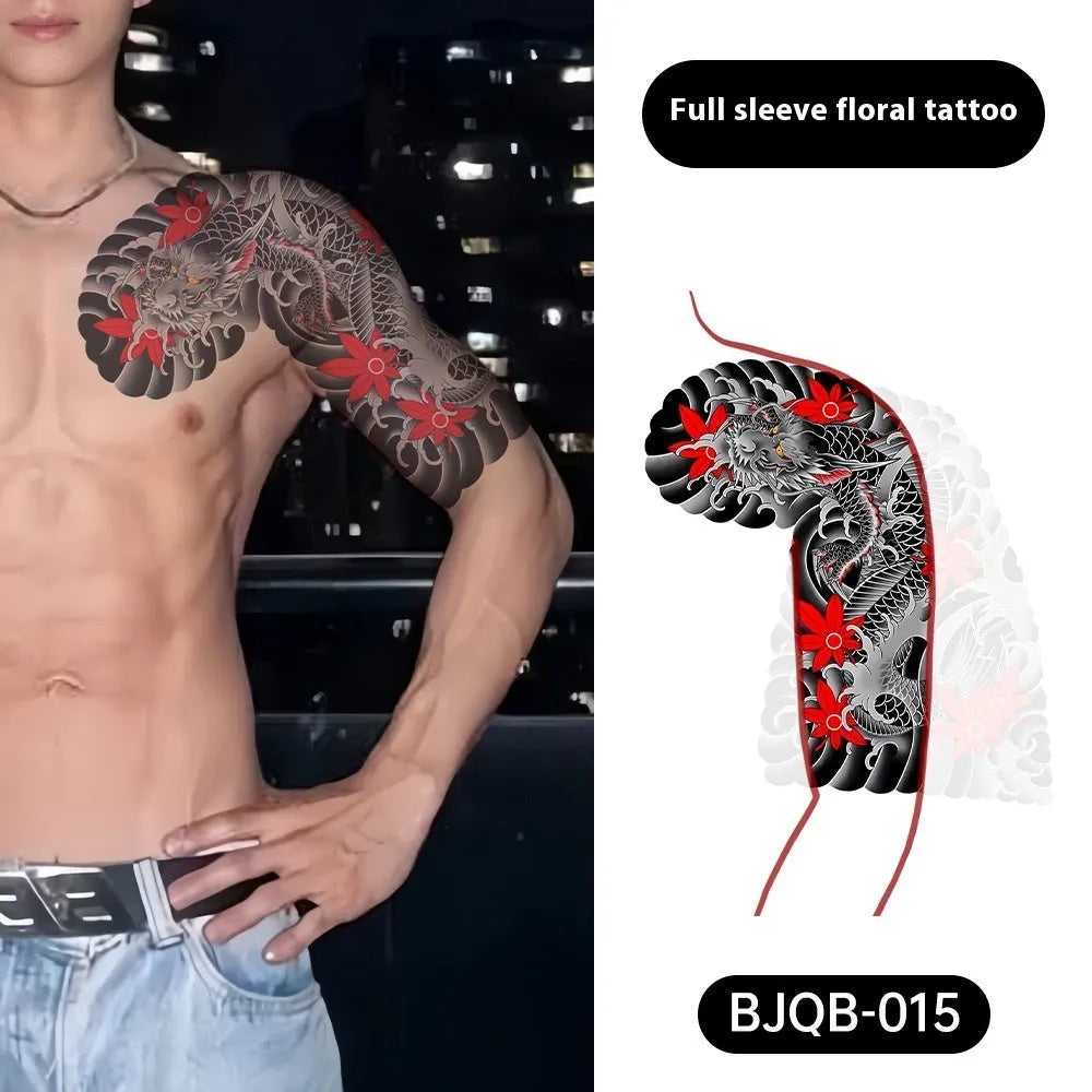 Retro traditional simulation flower arm body sticker sheet, 520mm x 370mm, transfer printing, BJQB pattern options