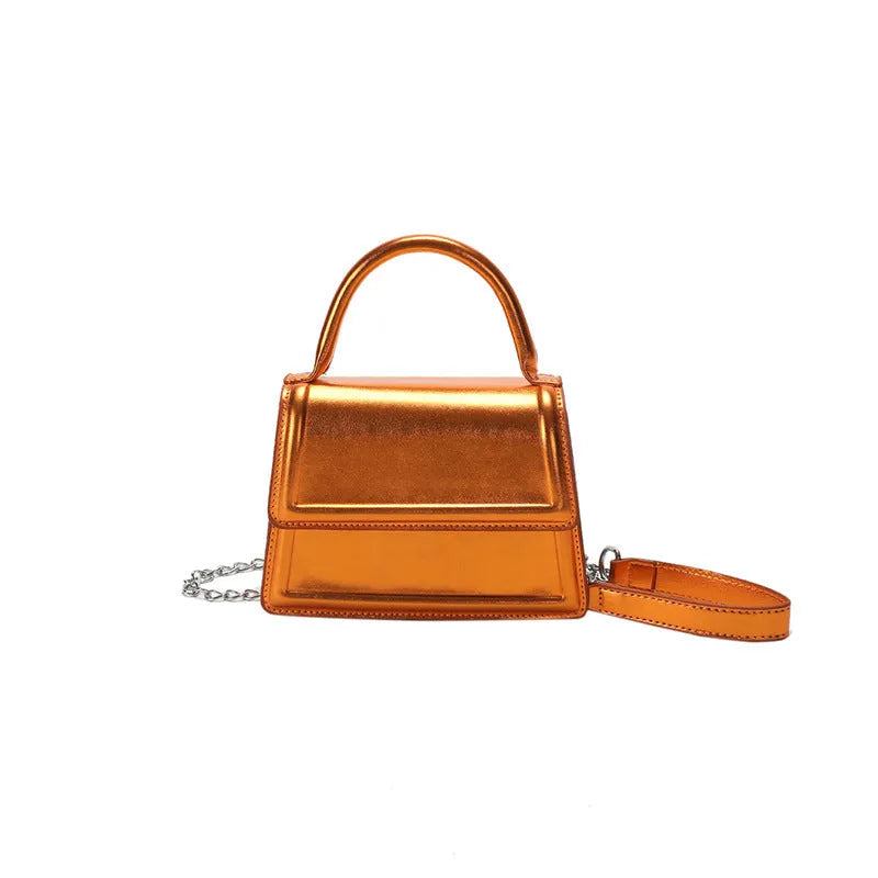 Retro horizontal square PU crossbody bag in multiple colours with sewn detail.