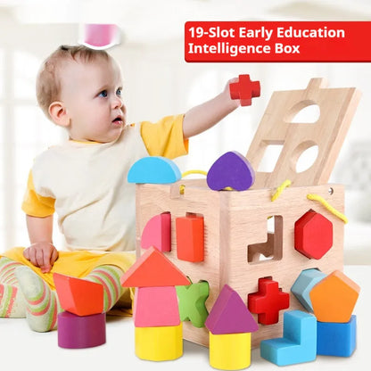 Wooden geometric shape matching building blocks for infants with multiple hole configurations