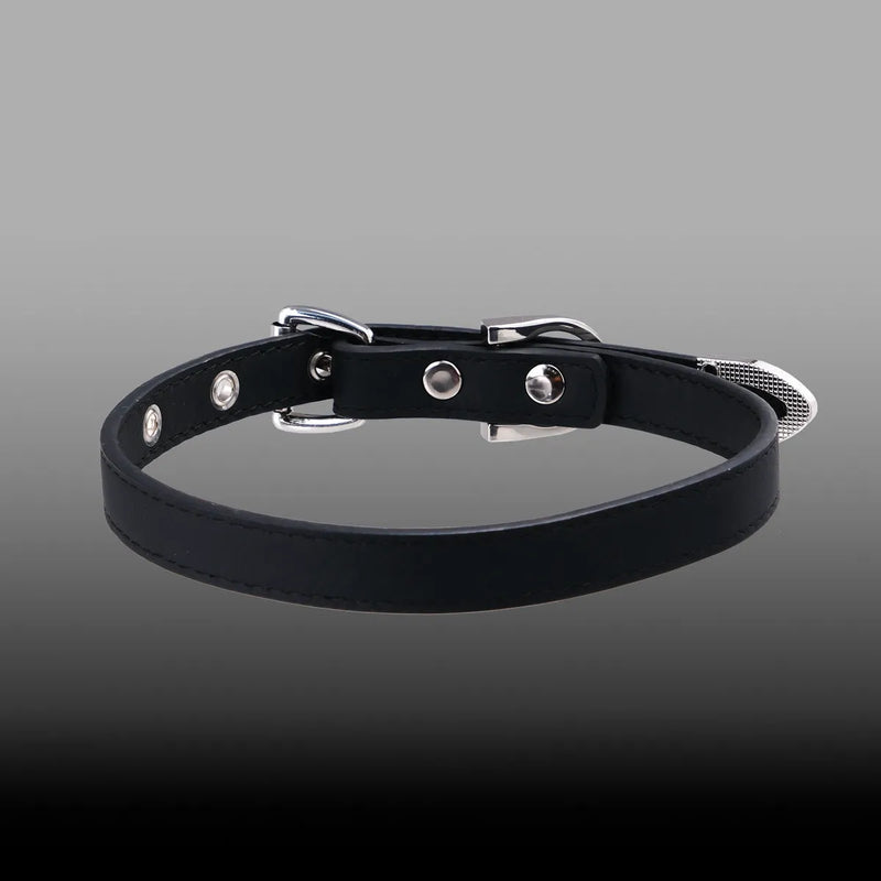 Genuine cowhide leather subculture collar handmade in black with alloy pendant, adjustable perimeter from 41cm to 50cm for unisex dark style bondage and fetish wear