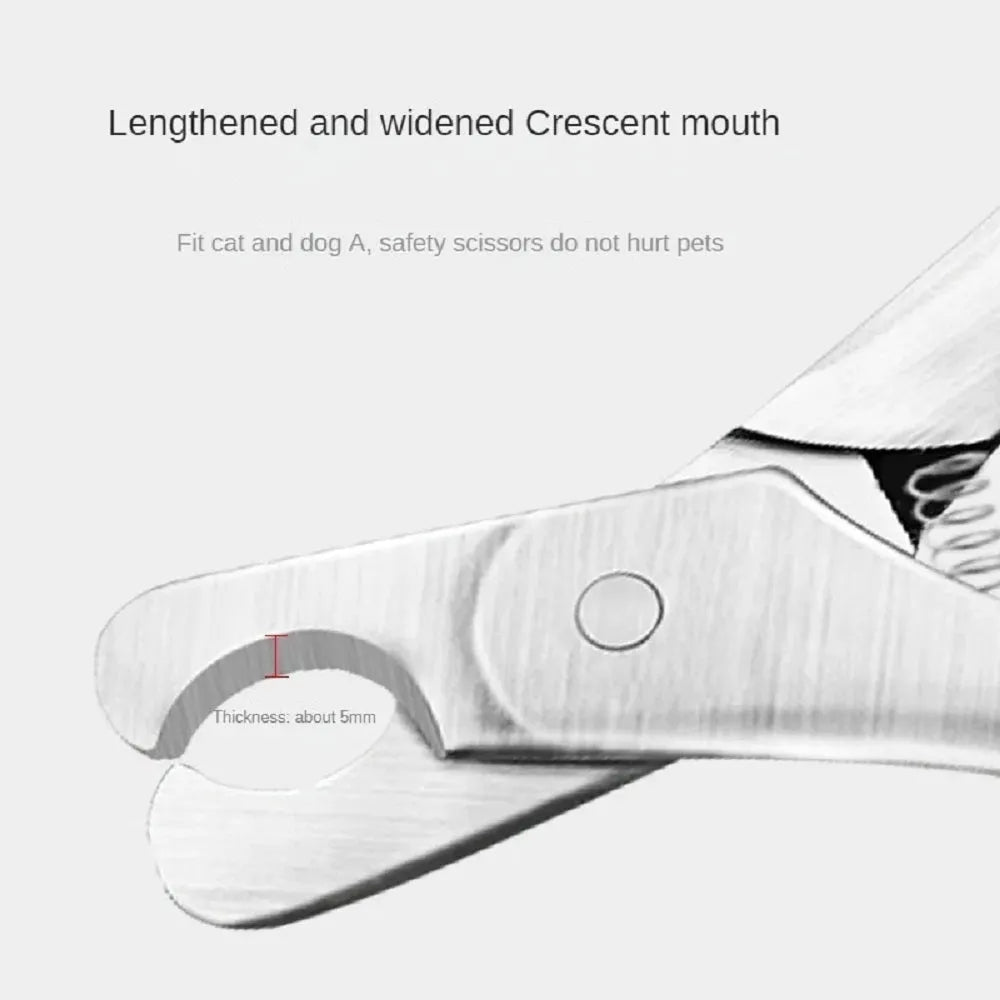 Silver professional pet nail clipper with stainless steel blades and finger grip handle for dog and cat grooming