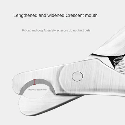 Silver professional pet nail clipper with stainless steel blades and finger grip handle for dog and cat grooming