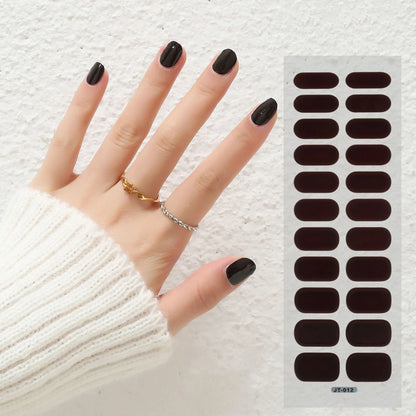 Semi-curing gel nail stickers sheet showing 22 solid colour designs including roses, tulips, and geometric patterns