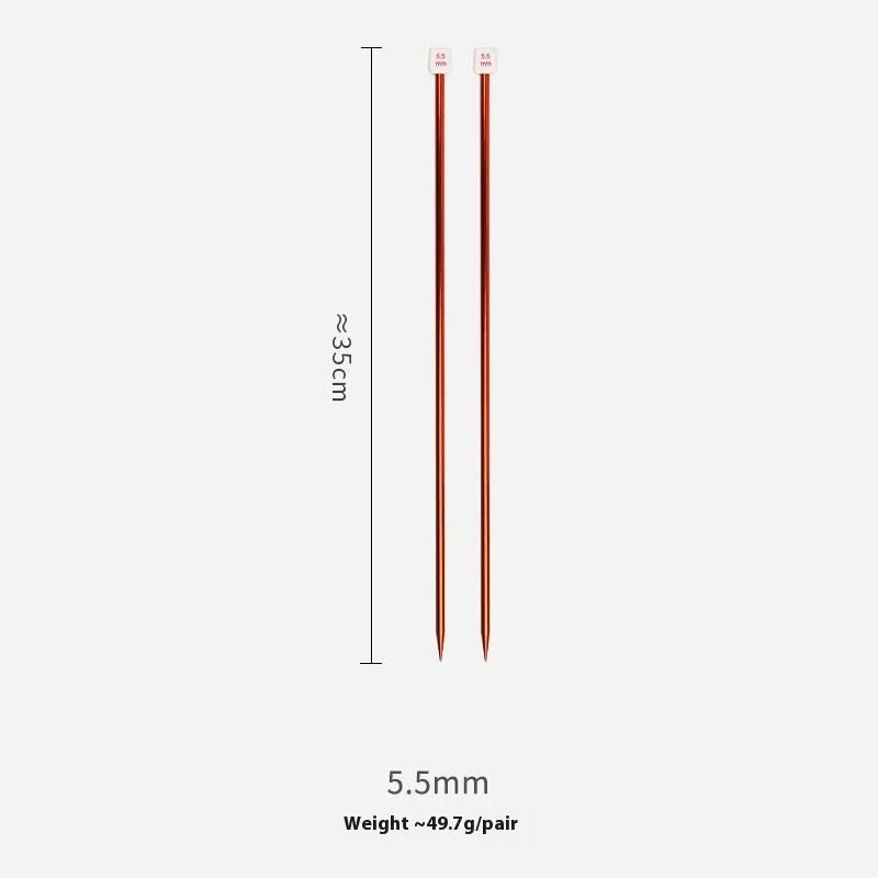 Crochet hook set with 13 sizes from 2.0mm to 10.0mm, each hook has a protective cap, showing lengthened 15cm shafts