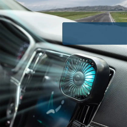 USB car fan with three-speed controls in black colour showing compact design