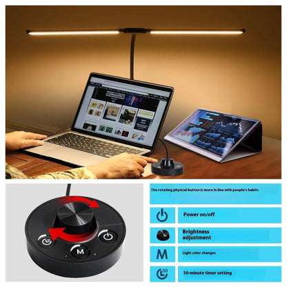 Black LED double-headed gooseneck table lamp with knob remote control, 62cm to 76cm, modern desk lamp