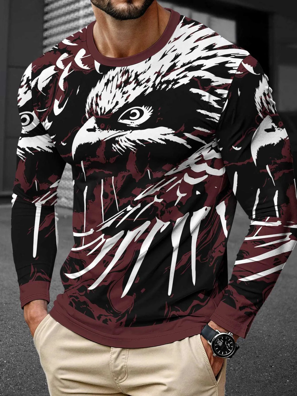 Man wearing a long sleeve milk silk pullover in a round neck, Young Casual style.