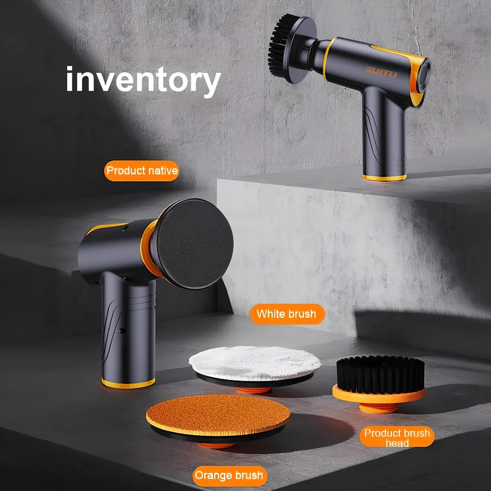 Black cordless car polishing machine with 12cm throwing disc and Type-C charging cable