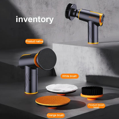 Black cordless car polishing machine with 12cm throwing disc and Type-C charging cable
