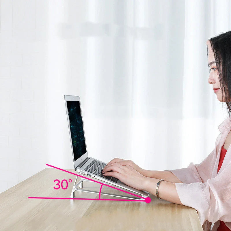 Aluminum alloy portable laptop stand with non-slip silicone pads in Space Grey and Aurora Silver