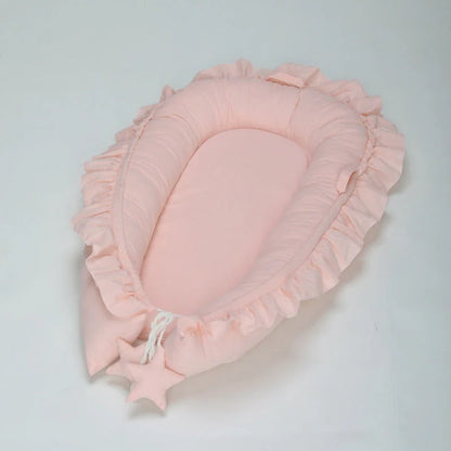 Lace Cotton Baby Bionic Bed Portable in pink, blue, purple, and beige