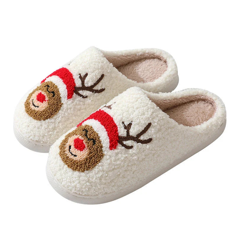 Cozy Christmas Home Slippers with Cute Santa Claus, Moose, and Gingerbread Man Designs