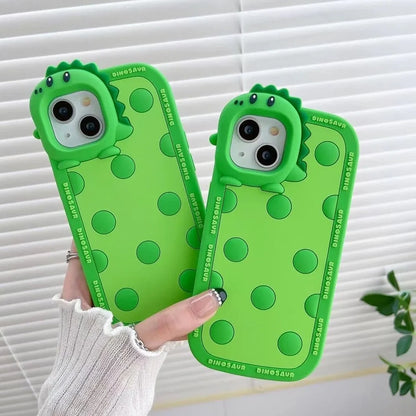 Green polka dot dinosaur pattern silicone phone case for iPhone with raised protective edges