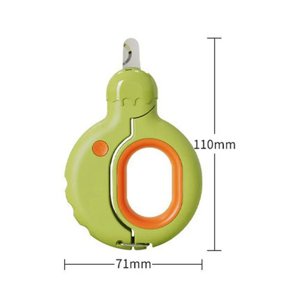Blue pet nail clippers with LED light on for trimming cat or dog claws