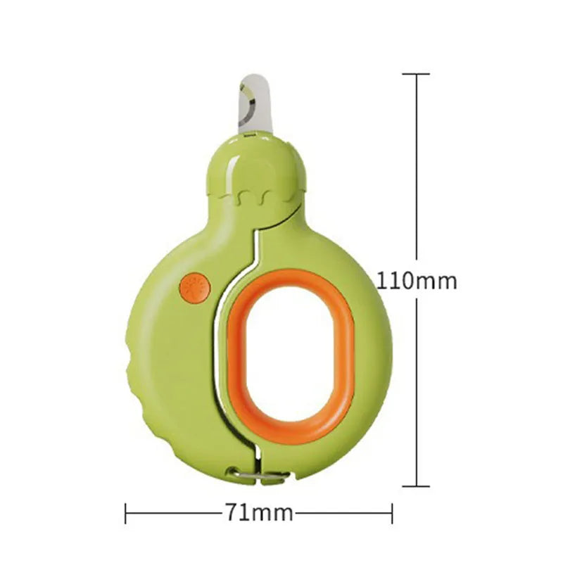 Pet nail clippers with LED light for cats and dogs, stainless steel clippers with built-in blood line illumination, safe grooming tool for small to medium pets including rabbits and teddy breeds, available in blue green pink colour options