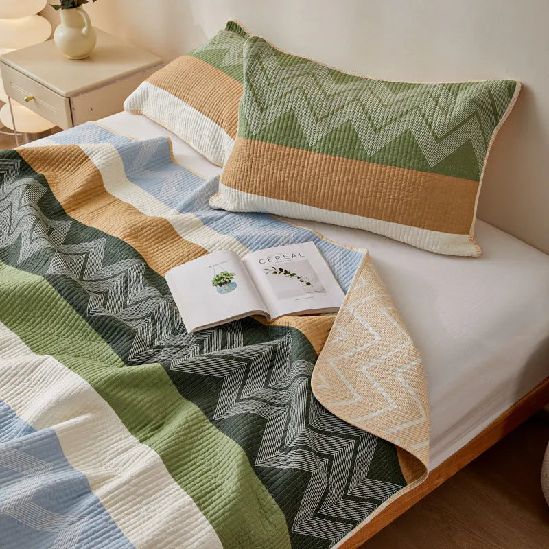 Pure cotton printed bed sheet set in modern simplicity design showing reactive dye patterns and bedspread-style construction