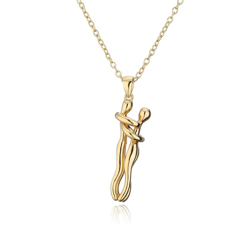 Affectionate Hug Necklace for couples with snake bone chain design