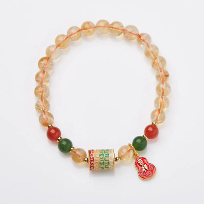 Citrine five sutra crystal bracelet with hand-woven geometric pattern and 6mm beads