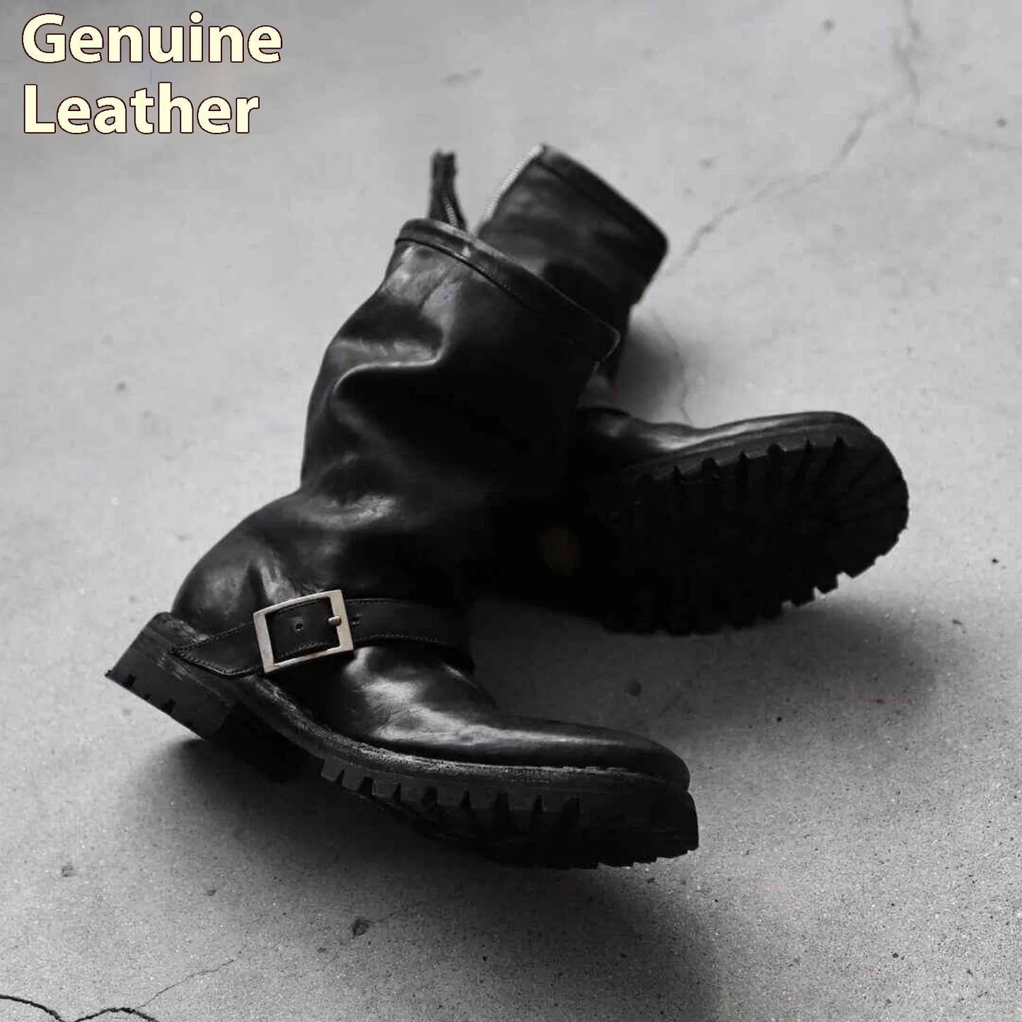 Men's black retro Martin ankle boots with a side zip fastener.