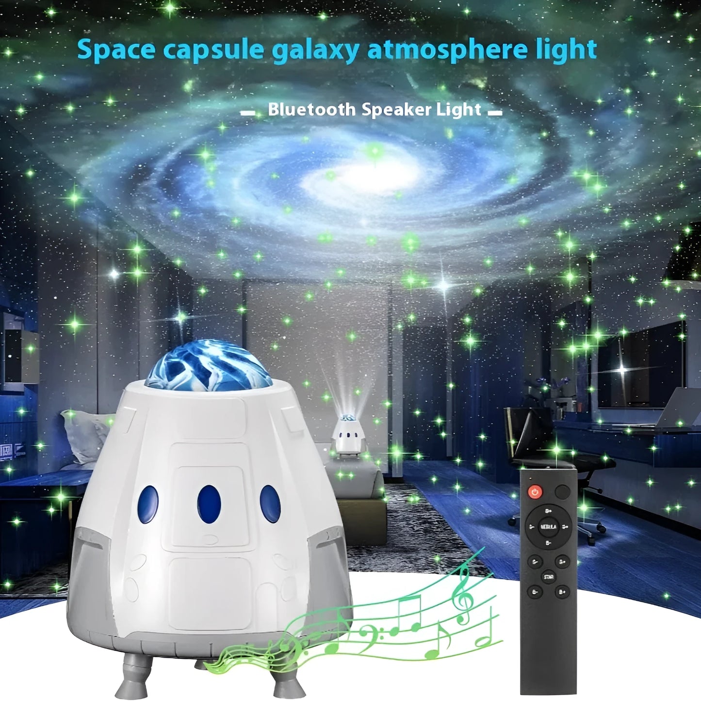 USB-powered starry atmosphere projection lamp in compact 14.5cm capsule design with remote control
