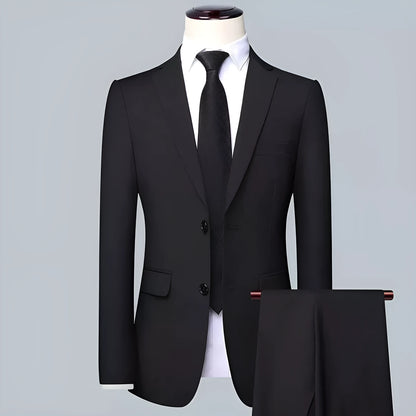 Men's Korean-style slim fit three-piece business suit in chemical fibre blend with tie