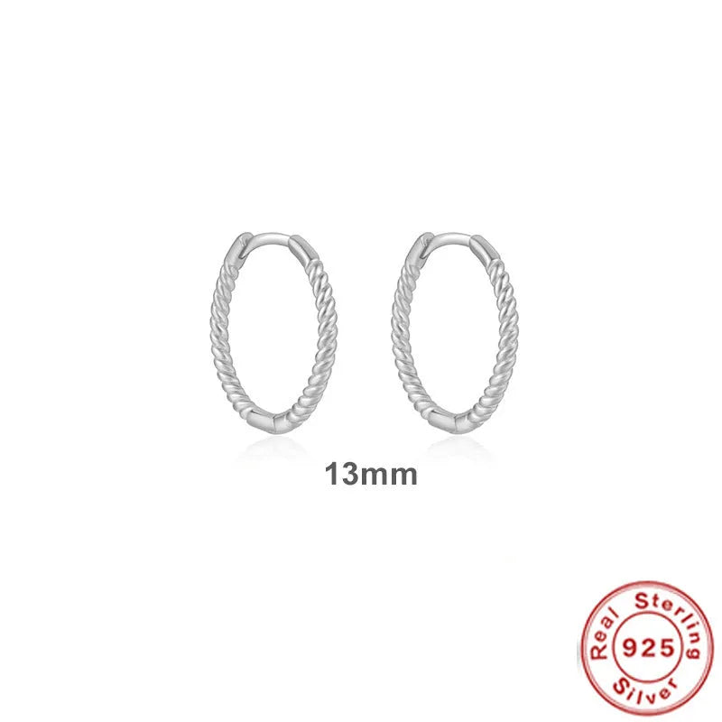Sterling silver twisted string round ring earrings in gold or platinum colour